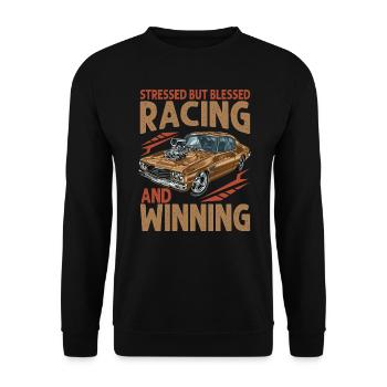 Stressed But Blessed Racing And Winning - Race Car - Unisex Pullover - Schwarz - Vorne - Alina (178cm) & Michal (187cm)