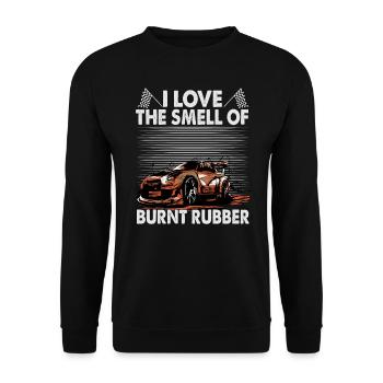 I Love The Smell Of Burnt Rubber - Racing - Race - Unisex Sweatshirt - black - Front - Alina (178cm) & Michal (187cm)