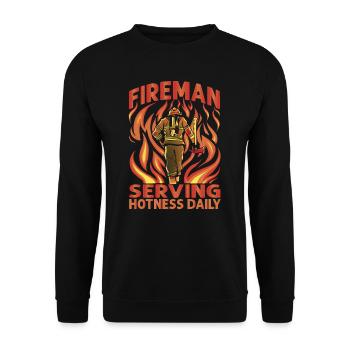 Pompier au service de la chaleur tous les jours - Drôles de pompiers - Sweat-shirt Unisexe - noir - Devant - Alina (178cm) & Michal (187cm)