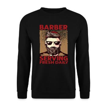 Barber Serving Fresh Daily - Haircut - Funny - Bea - Unisex Sweatshirt - black - Front - Alina (178cm) & Michal (187cm)