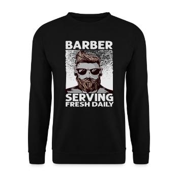 Barber Serving Fresh Daily - Haircut - Funny - Bea - Unisex Sweatshirt - black - Front - Alina (178cm) & Michal (187cm)