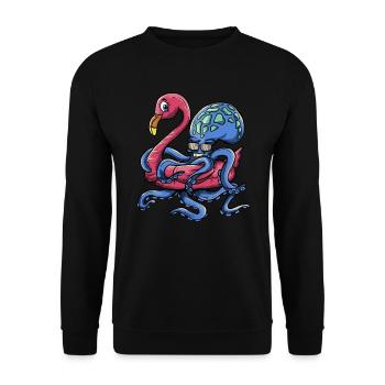Poulpe portant un cerceau de flamant rose - Pool Party - Sweat-shirt Unisexe - noir - Devant - Alina (178cm) & Michal (187cm)