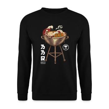 Barbecue - BBQ - Grilling - Japanese Ramen Style - Unisex Pullover - Schwarz - Vorne - Alina (178cm) & Michal (187cm)