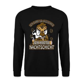 Ich hatte Nachtschicht Kaffee müde Faultier - Unisex Pullover - Schwarz - Vorne - Alina (178cm) & Michal (187cm)