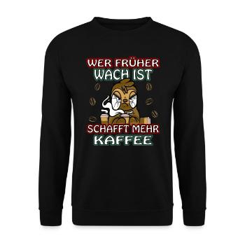 Wer früher wach ist schafft mehr Kaffee Faultier - Unisex Pullover - Schwarz - Vorne - Alina (178cm) & Michal (187cm)