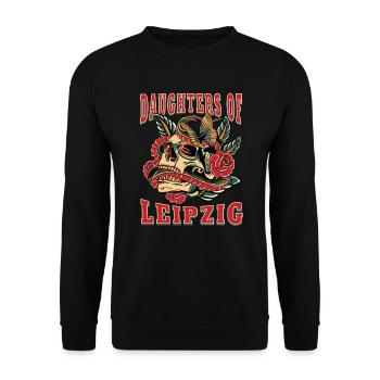 Leipzig Power-Frau daughters of Leipzig - Unisex Pullover - Schwarz - Vorne - Alina (178cm) & Michal (187cm)