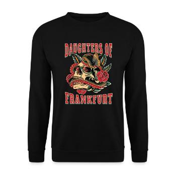 Frankfurt Power-Frau daughters of Frankfurt - Unisex Pullover - Schwarz - Vorne - Alina (178cm) & Michal (187cm)