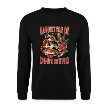 Dortmund Power-Frau daughters of Dortmund - Unisex Pullover - Schwarz - Vorne - Alina (178cm) & Michal (187cm)
