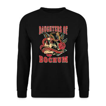 Bochum Power-Frau daughters of Bochum Retro - Unisex Pullover - Schwarz - Vorne - Alina (178cm) & Michal (187cm)