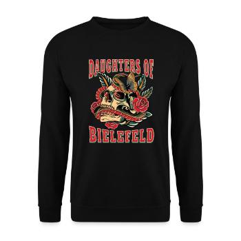 Bielefeld Power-Frau daughters of Bielefeld Retro - Unisex Pullover - Schwarz - Vorne - Alina (178cm) & Michal (187cm)