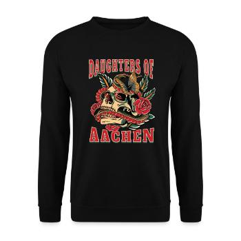 Aachen Power-Frau daughters of Aachen Retro Blumen - Unisex Pullover - Schwarz - Vorne - Alina (178cm) & Michal (187cm)