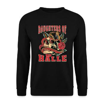Halle Power-Frau daughters of Halle Retro - Unisex Pullover - Schwarz - Vorne - Alina (178cm) & Michal (187cm)