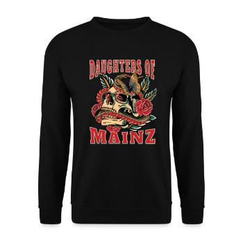Mainz Power-Frau daughters of Mainz Retro - Unisex Pullover - Schwarz - Vorne - Alina (178cm) & Michal (187cm)