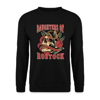 Rostock Power-Frau daughters of Rostock - Unisex Pullover - Schwarz - Vorne - Alina (178cm) & Michal (187cm)