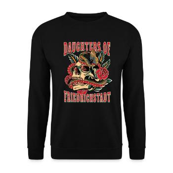 Düsseldorf daughters of Friedrichstadt - Unisex Pullover - Schwarz - Vorne - Alina (178cm) & Michal (187cm)