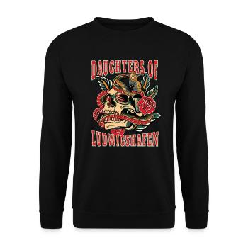Ludwigshafen Power-Frau daughters of Ludwigshafen - Unisex Pullover - Schwarz - Vorne - Alina (178cm) & Michal (187cm)