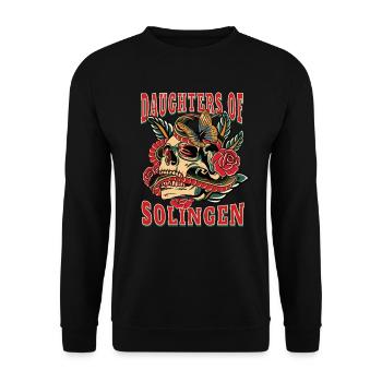 Solingen Power-Frau daughters of Solingen Retro - Unisex Pullover - Schwarz - Vorne - Alina (178cm) & Michal (187cm)