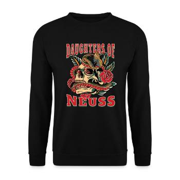 Neuss Power-Frau daughters of Neuss Retro Blumen - Unisex Pullover - Schwarz - Vorne - Alina (178cm) & Michal (187cm)