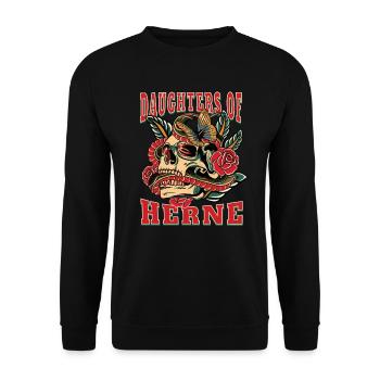Herne Power-Frau daughters of Herne Retro Blumen - Unisex Pullover - Schwarz - Vorne - Alina (178cm) & Michal (187cm)