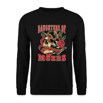 Moers Power-Frau daughters of Moers Retro Blumen - Unisex Pullover - Schwarz - Vorne - Alina (178cm) & Michal (187cm)