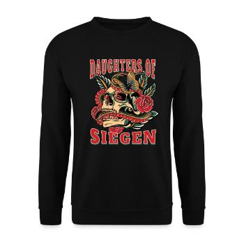 Siegen Power-Frau daughters of Siegen Retro Blumen - Unisex Pullover - Schwarz - Vorne - Alina (178cm) & Michal (187cm)