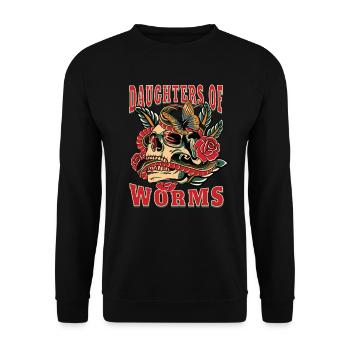 Worms Frau Geschenk daughters of Worms Frauen - Unisex Pullover - Schwarz - Vorne - Alina (178cm) & Michal (187cm)