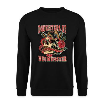 Neumünster Frau Geschenk daughters of Neumünster - Unisex Pullover - Schwarz - Vorne - Alina (178cm) & Michal (187cm)