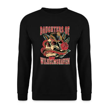 Frau Geschenk daughters of Wilhelmshaven - Unisex Pullover - Schwarz - Vorne - Alina (178cm) & Michal (187cm)