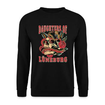 Lüneburg Frau Geschenk daughters of Lüneburg - Unisex Pullover - Schwarz - Vorne - Alina (178cm) & Michal (187cm)