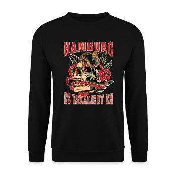 Hamburg Frau Geschenk es eskaliert eh Hamburg Fan - Unisex Pullover - Schwarz - Vorne - Alina (178cm) & Michal (187cm)