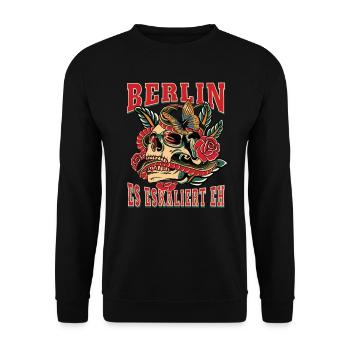 Berlin Frau Geschenk es eskaliert eh Berlin Frauen - Unisex Pullover - Schwarz - Vorne - Alina (178cm) & Michal (187cm)