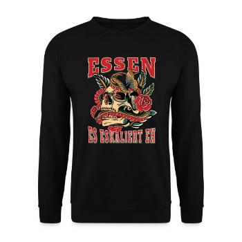 Essen Frau Geschenk es eskaliert eh Essen Frauen - Unisex Pullover - Schwarz - Vorne - Alina (178cm) & Michal (187cm)
