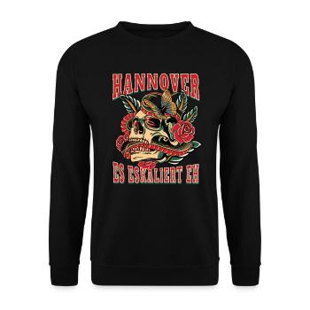 Hannover Frau Geschenk es eskaliert eh Frauen - Unisex Pullover - Schwarz - Vorne - Alina (178cm) & Michal (187cm)
