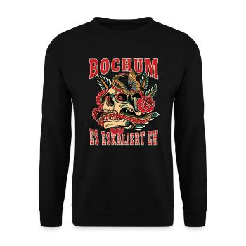 Bochum Frau Geschenk es eskaliert eh Bochum Frauen - Unisex Pullover - Schwarz - Vorne - Alina (178cm) & Michal (187cm)