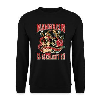 Mannheim Frau Geschenk es eskaliert eh Frauen - Unisex Pullover - Schwarz - Vorne - Alina (178cm) & Michal (187cm)
