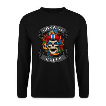 Halle Biker Gift sons of Halle - Unisex Sweatshirt - black - Front - Alina (178cm) & Michal (187cm)