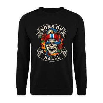 Halle Biker Gift sons of Halle - Unisex Sweatshirt - black - Front - Alina (178cm) & Michal (187cm)