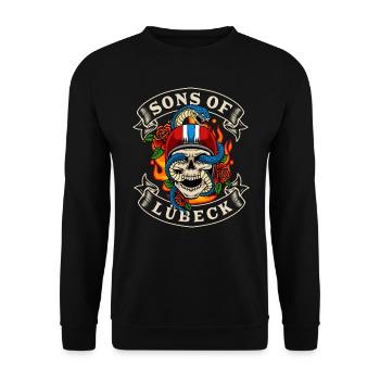 Lübeck Biker Gift sons of Lübeck - Unisex Sweatshirt - black - Front - Alina (178cm) & Michal (187cm)
