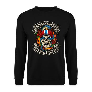 Schwenningen Biker Gift It escalates anyway - Unisex Sweatshirt - black - Front - Alina (178cm) & Michal (187cm)