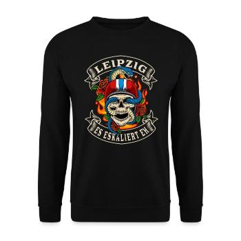 Leipzig Biker Geschenk es eskaliert eh Leipzig - Unisex Pullover - Schwarz - Vorne - Alina (178cm) & Michal (187cm)