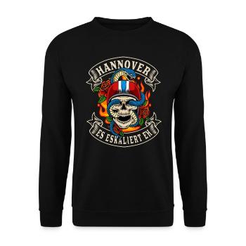 Hannover biker gift it escalates anyway Hannover - Unisex Sweatshirt - black - Front - Alina (178cm) & Michal (187cm)