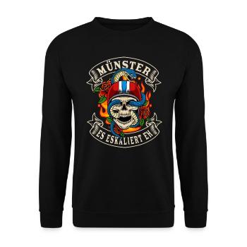 Münster biker gift it escalates anyway Münster - Unisex Sweatshirt - black - Front - Alina (178cm) & Michal (187cm)