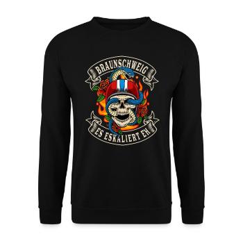 Braunschweig biker gift it escalates anyway - Unisex Sweatshirt - black - Front - Alina (178cm) & Michal (187cm)