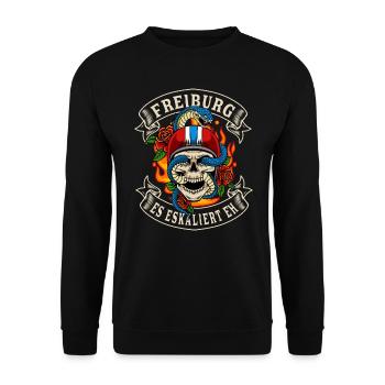 Freiburg biker gift it escalates anyway Freiburg - Unisex Sweatshirt - black - Front - Alina (178cm) & Michal (187cm)
