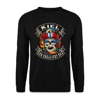 Kiel biker gift it escalates anyway Kiel - Unisex Sweatshirt - black - Front - Alina (178cm) & Michal (187cm)