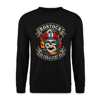 Rostock Biker Geschenk es eskaliert eh Rostock - Unisex Pullover - Schwarz - Vorne - Alina (178cm) & Michal (187cm)