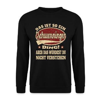 Schwenningen retro design - Unisex Pullover - Schwarz - Vorne - Alina (178cm) & Michal (187cm)