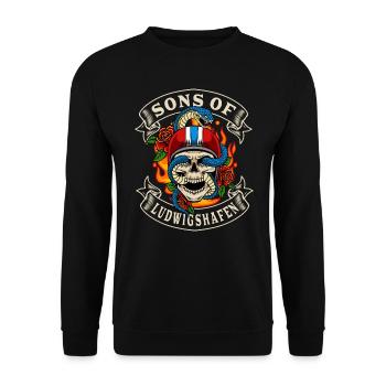 Ludwigshafen Biker Geschenk sons of Ludwigshafen - Unisex Sweatshirt - black - Front - Alina (178cm) & Michal (187cm)