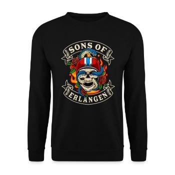 Erlangen Biker Geschenk sons of Erlangen Heimat - Unisex Sweatshirt - black - Front - Alina (178cm) & Michal (187cm)