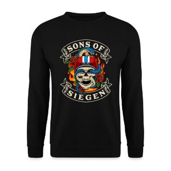 Siegen Biker Geschenk sons of Siegen Heimat - Unisex Pullover - Schwarz - Vorne - Alina (178cm) & Michal (187cm)